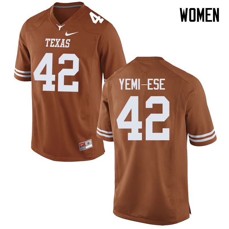 Women #42 Femi Yemi-Ese Texas Longhorns College Football Jerseys Sale-Orange